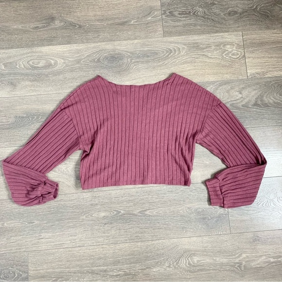 Ardene Women’s Top Long Sleeve Cropped Ribbed Knit Mauve Purple Size Large - Picture 11 of 12